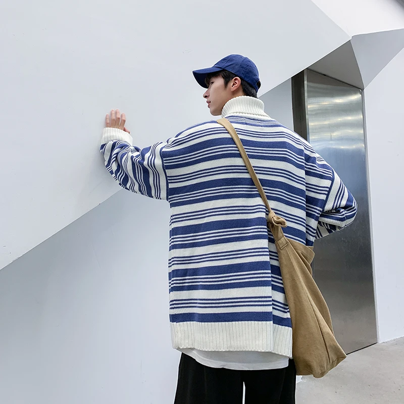 2019 осенне-зимний мужской свитер в полоску парные свитера серого/синего цвета |