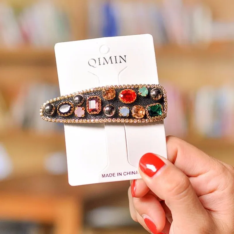Retro Korea Shiny Crystal Hairpins Women Geometric Waterdrop Colorful Rhinestones Girls Hair Accessories New Arrivals DropShiper |