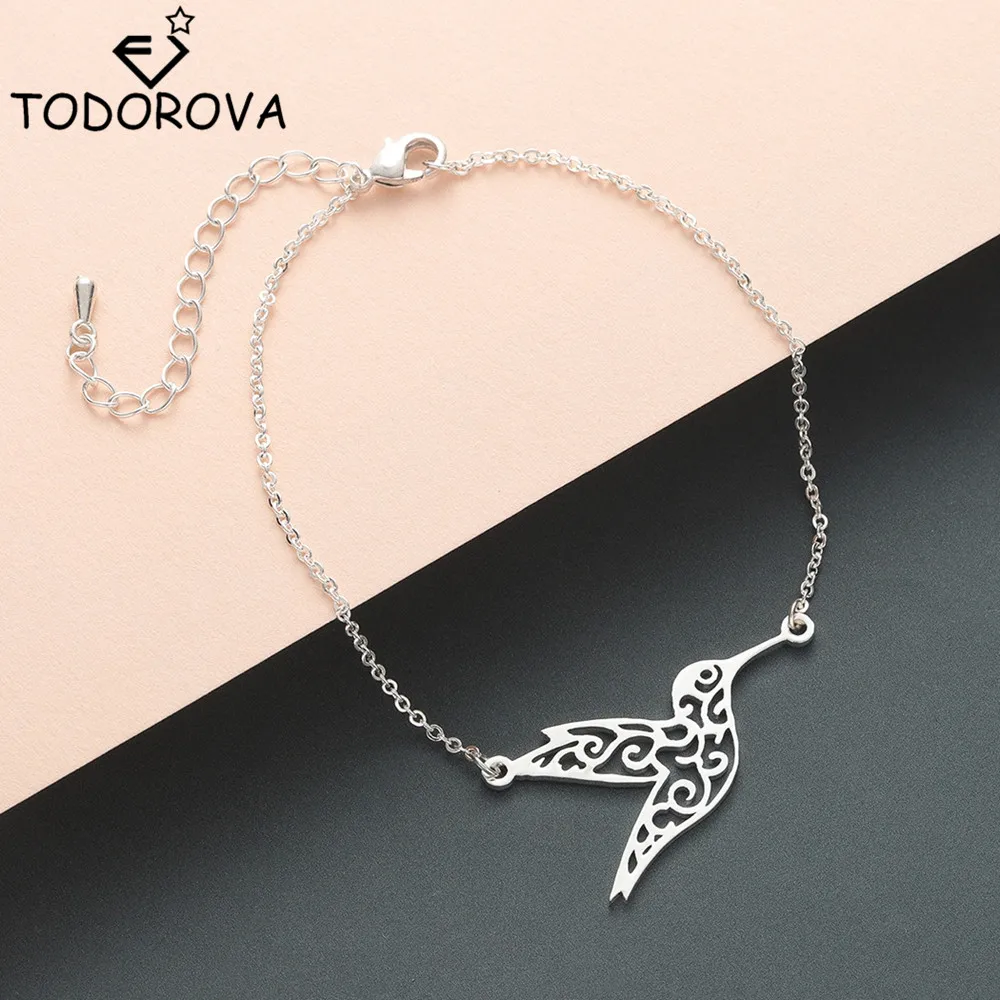 Todorova Stainless Steel Carving Bird Bracelet Bangles Women Origami Hummingbird Rose Gold Chain femme bileklik | Украшения и