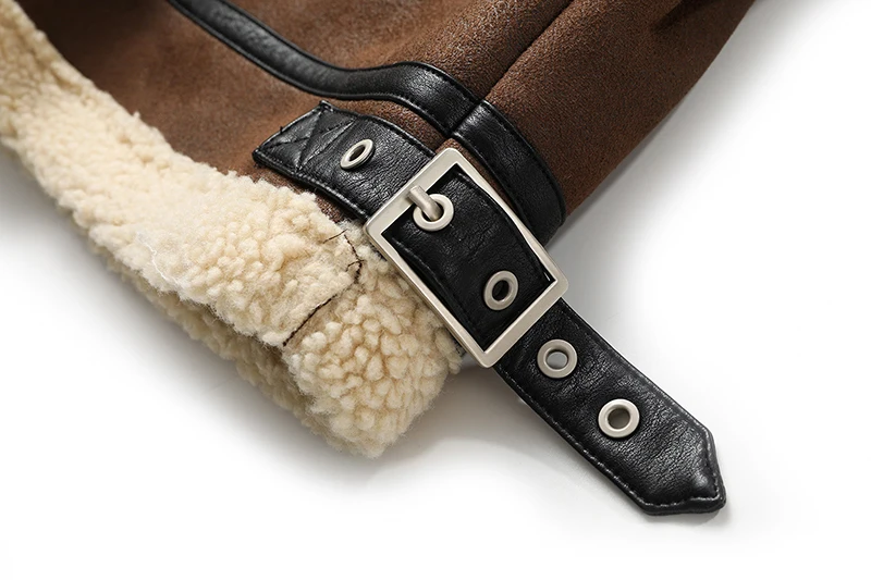 

de Chaqueta gruesa piel sinttica con cuello cuadrado para mujer, abrigo holgado de manga larga, a la moda, para otoo e