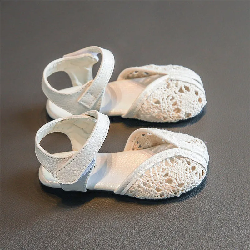 Сандалии с перфорацией для девочек Нескользящие босоножки принцессы на липучке