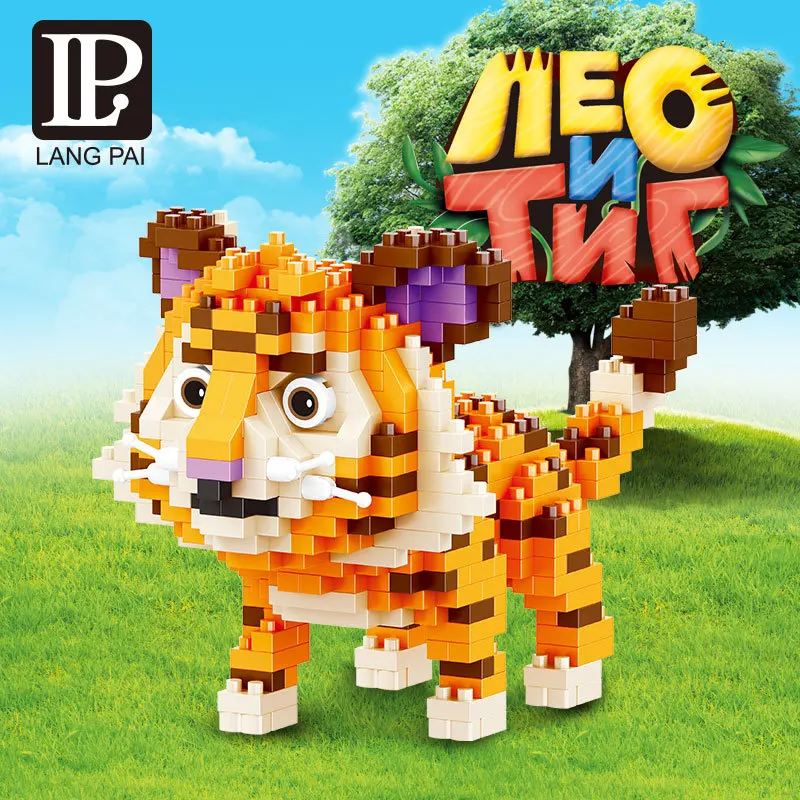 Мини-строительные блоки игрушки из маленьких частиц тигр леопард братья