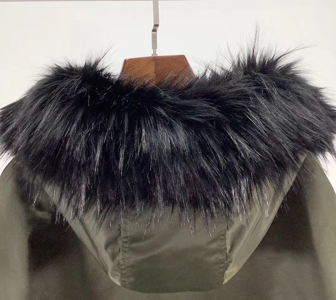 fall and winter fur hooded women amy green cotton warm long jacket coat