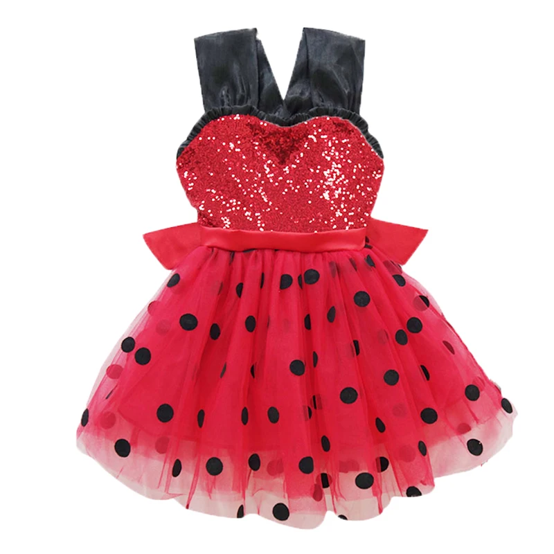 Hot Sale Girls Dress 2021 Sequin Party Princess Children's Halloween Ladybug Dot Cosplay Costume Baby Kids Clothing 2-8Y | Детская