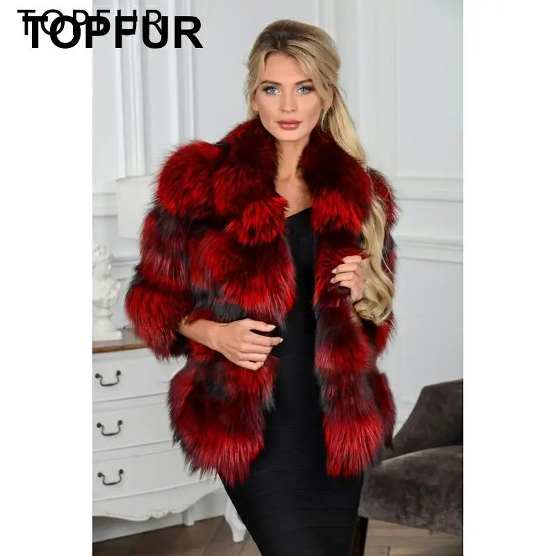 Модное зимнее пальто из меха лисы роскошное Женское цельной кожи с меховым