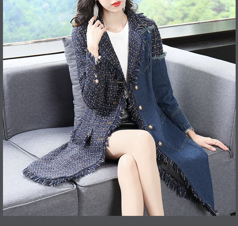 

Женская ветровка из джинсовой ткани, длинная приталенная куртка в европейском и американском стиле, весна