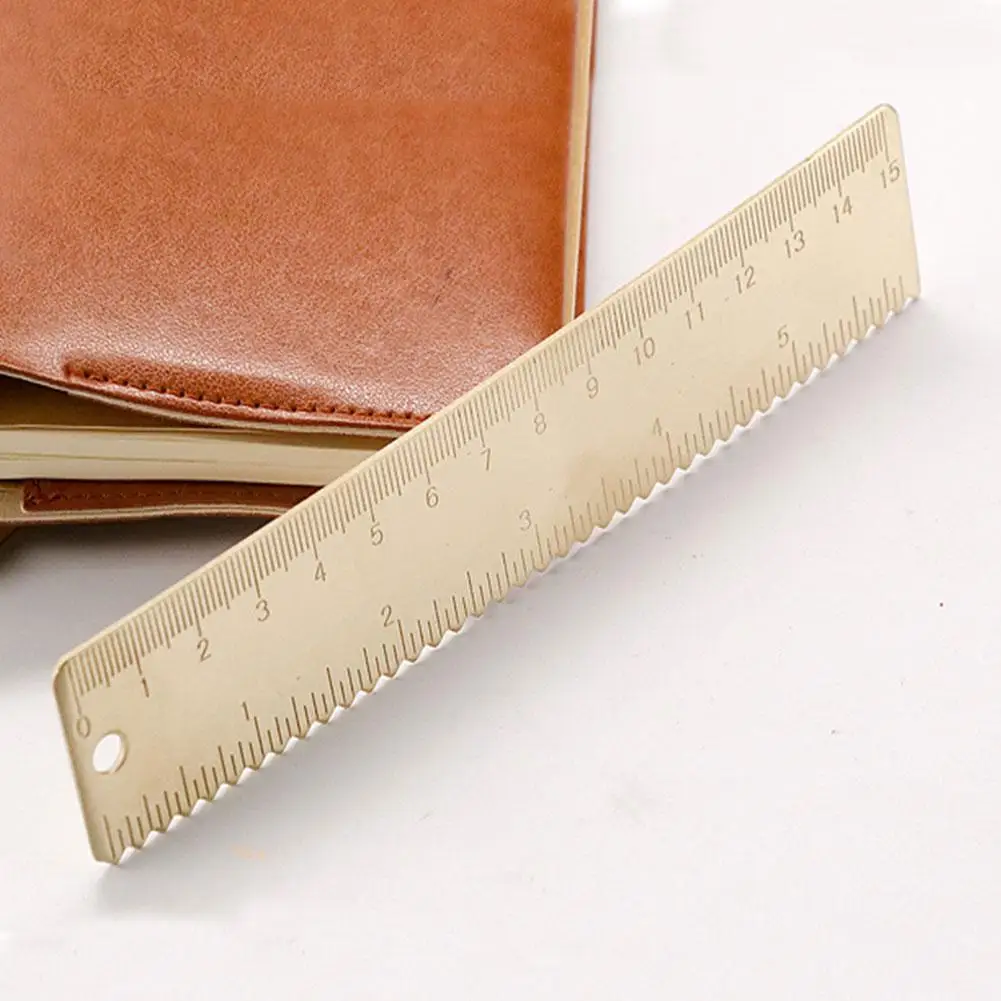

15cm/20cm Yellow Copper Brass Wave Straight Ruler Bookmark Cartography Painting Student Measuring G8P0