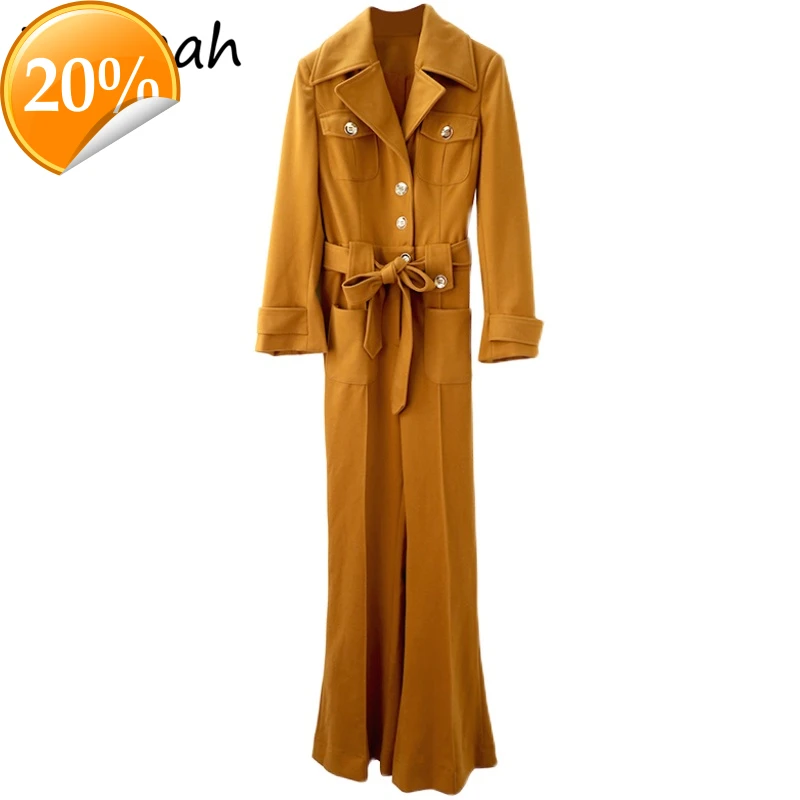 

Spring Women Fashion Designer Overall Long arm Single arm Sharpen Solid Print Wide Legs Long Strampler