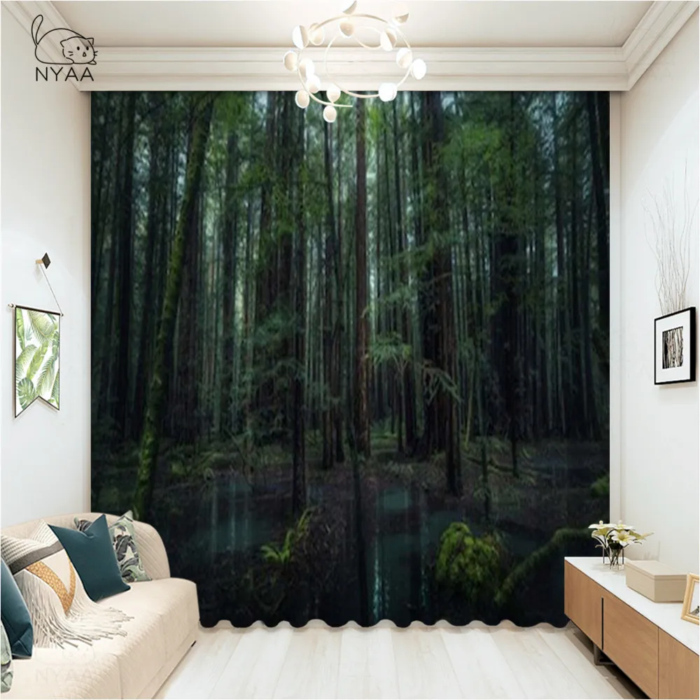

Japanese Decor Curtains River Landscape with Trees Flowers Stones Silence In Beauty Garden Living Room Ultra-thin Micro Shading