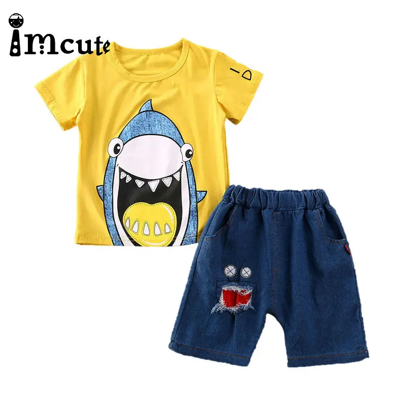 2 шт. детские джинсовые топы с коротким рукавом и шорты |