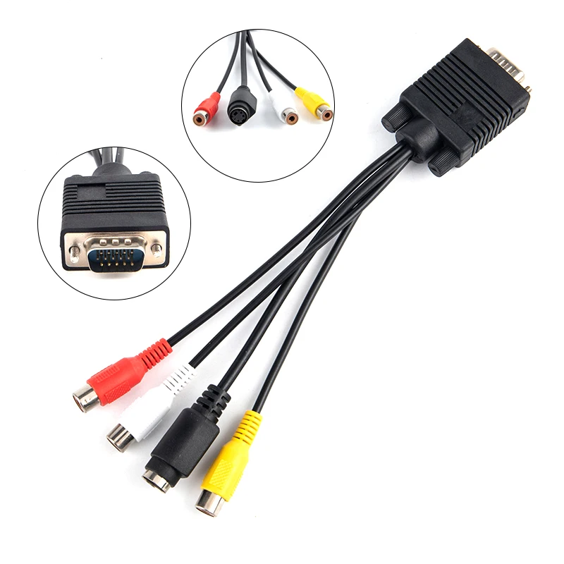 

Кабель-преобразователь 3RCA, новый Переходник VGA на видео, TV Out, S-Video, AV, Кабель VGA на VGA