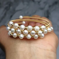 handmade three circle winding bead bracelet 14k gold filled design natural baroque pearl vintage bangle luxury women jewelry