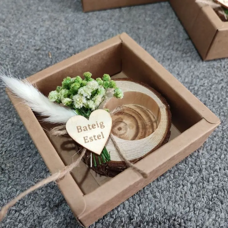 Деревянный подсвечник сувенирная бирка свадебный сувенир в деревенском стиле