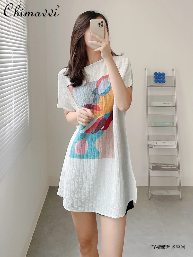 

White Oversized Short Sleeve T Shirt Women's Summer Loose Printing Top Women's Slimming Koreas Long T Shirt