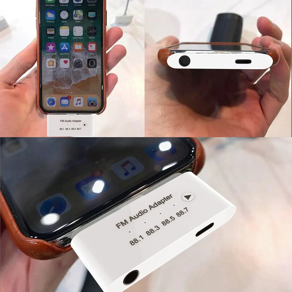 

For Lightning FM Audio Adapter Transmitter Kit with 3.5mm Headphone Aux Jack Adapter for iPhone IOS 14 For iPad CE FCC Approved