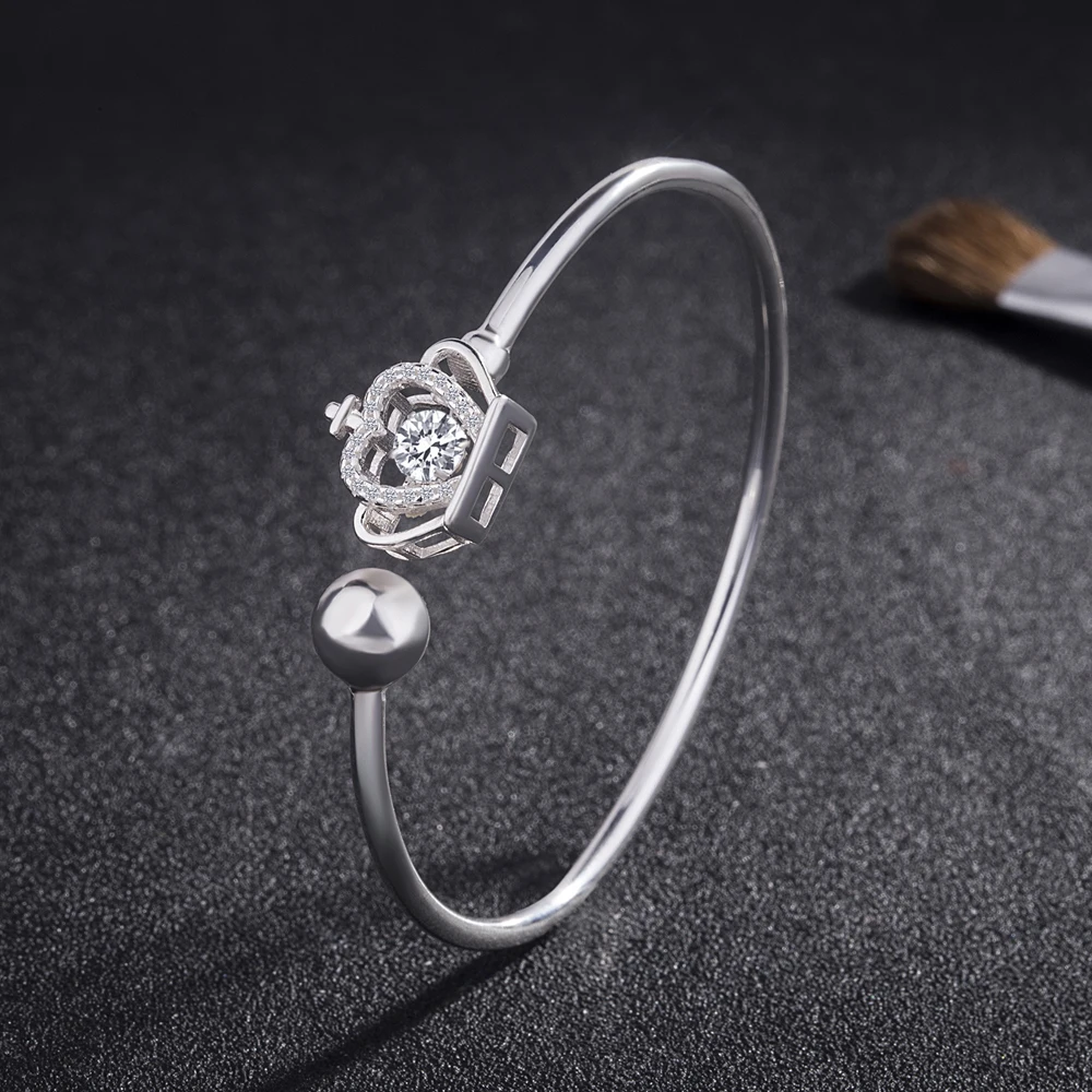 

Fashion Classic Women's 925 Sterling Silver Bracelet AAAAA Cubic Zirconia Open Bangle Freely Adjustable Solid Silver Bangle