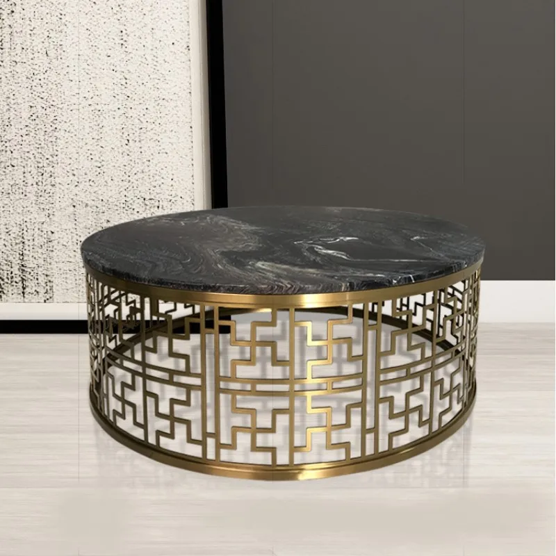 

Natural Marble Coffee Table Modern Light Luxury Creative Living Room Rock Board Tea Table Round Stainless Steel Corner Desk Tabl