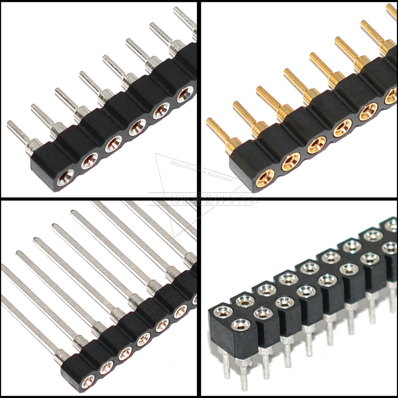 

1*40P/2x40P 2.54mm Pitch Single/Double Row Female/Male SMD Straight/Curved Needle Round Hole Pin Header Copper Foot Gold-Plated