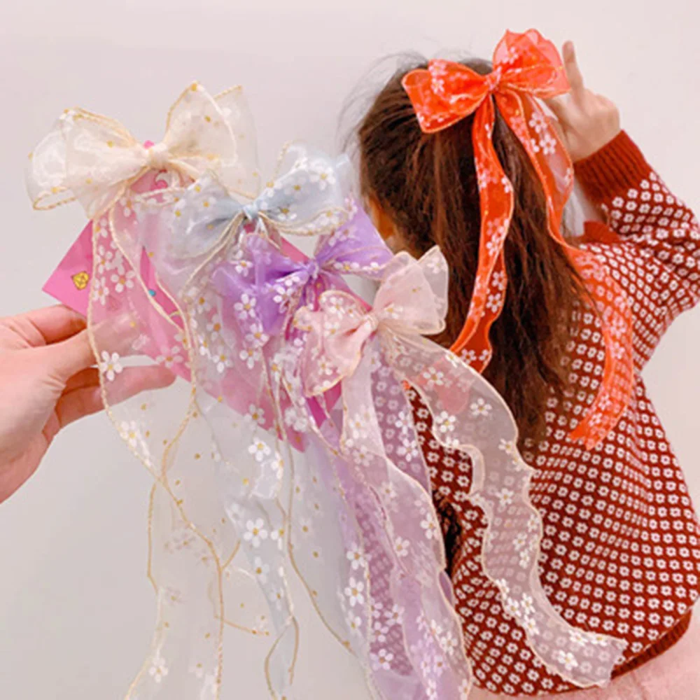 

Organza Daisy Girl Bow Headdress Hairpin Children Princess Hair Rope Ribbon Child Clips With Butterfly Knot Head Accessories