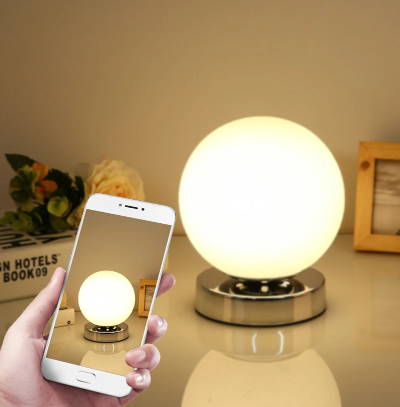 Современный Настольный освещения с вилкой Опаловое Стекло Настольная лампа для