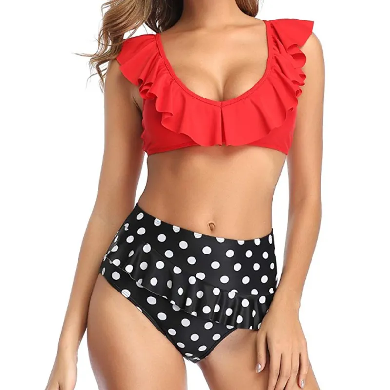 Купальник женский винтажный с высокой талией и цветочным принтом | Женская