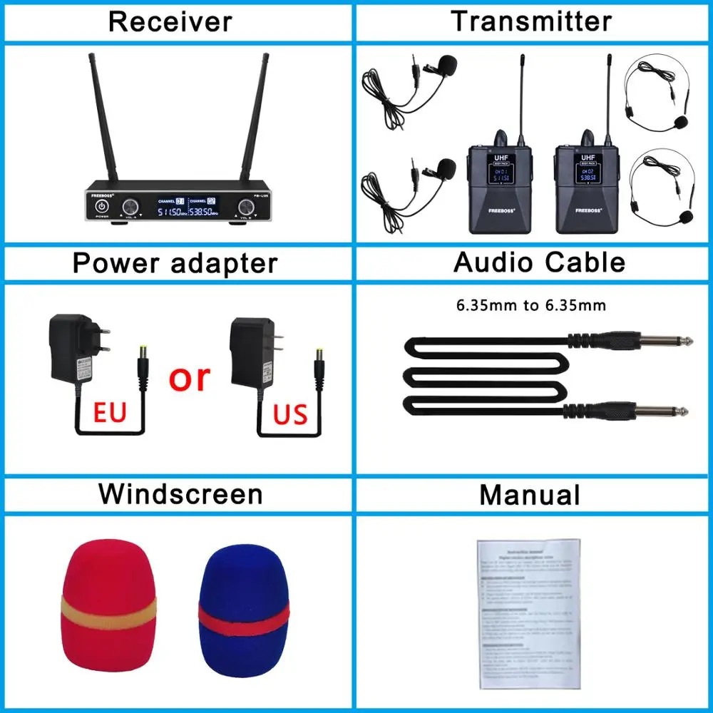 Freeboss FB U35H2 двухполосная UHF Беспроводная микрофонная система с фиксированной