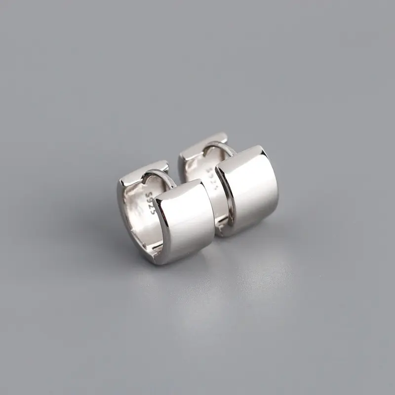 

A00962 Minimalist Glossy Wide Version Studs Earrings for Women Girl Real 100% 925 Sterling Silver Fine Jewelry Gift