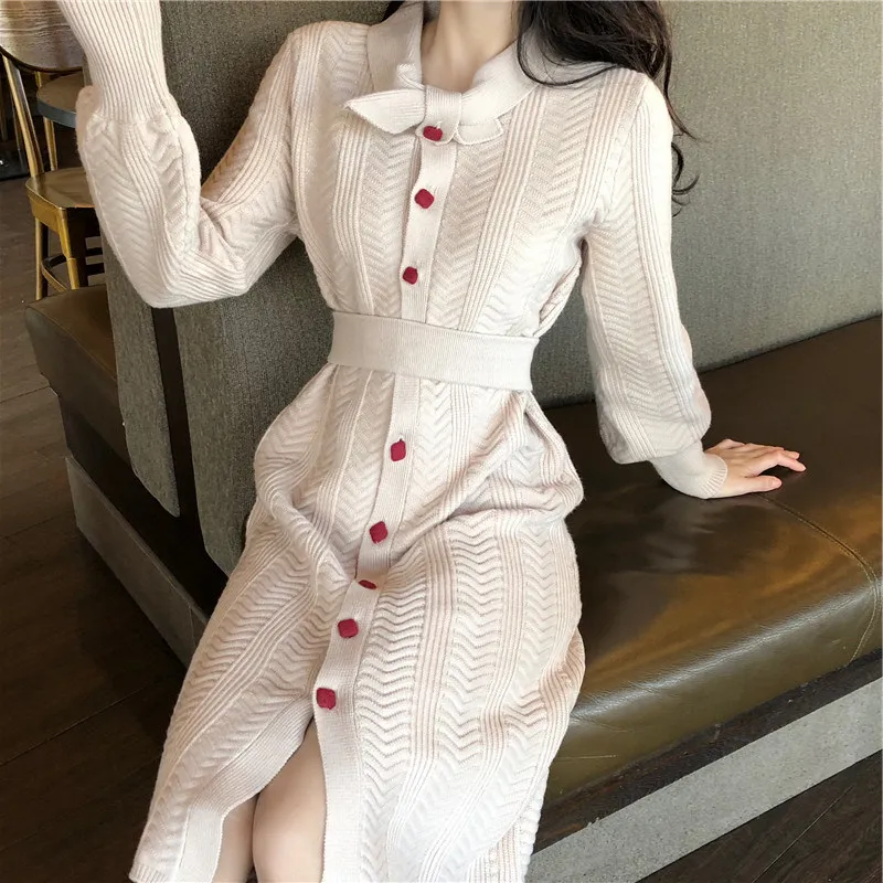 2020 весеннее платье свитер макси в стиле русалки женское с воротником бабочкой и