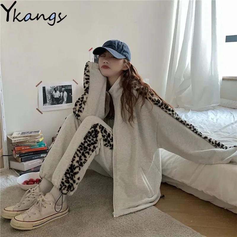 

Модные спортивные брюки с леопардовым рисунком, Прошитые брюки, универсальные кашемировые женские брюки, теплые осенне-зимние брюки с Кули...