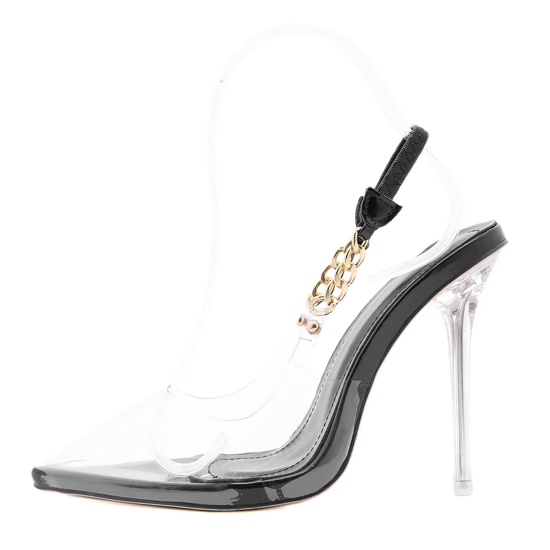 

2020 transparent pointed chain show large high heeled women's sandals