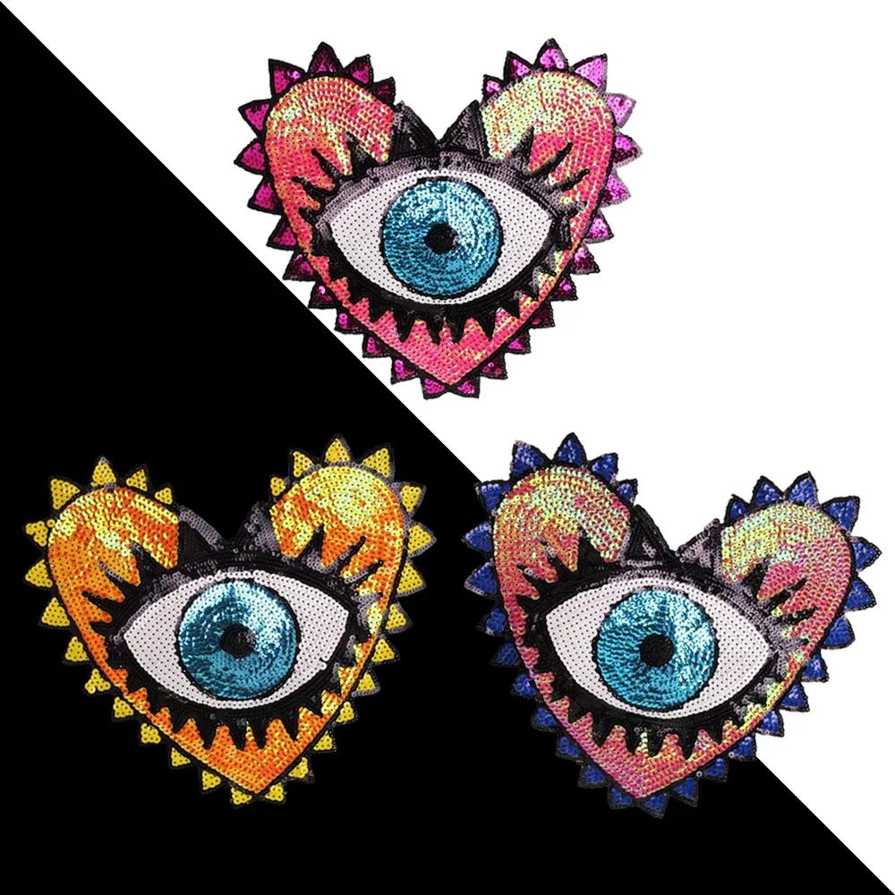 

1Piece Large Love Eyes Heart Shaped Sequin Patch DIY Fashion Clothing Appliqué Embroidery Applique LP27
