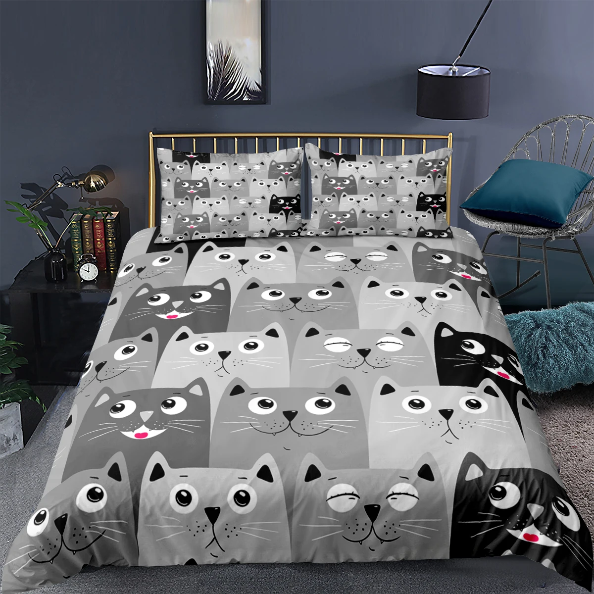 

3D Cartoon Bettwäsche Set Grau Katze Gedruckt Bettbezug-set Weiche Quilt Abdeckung Für Kinder Junge Mädchen Schlafzimmer Einzige