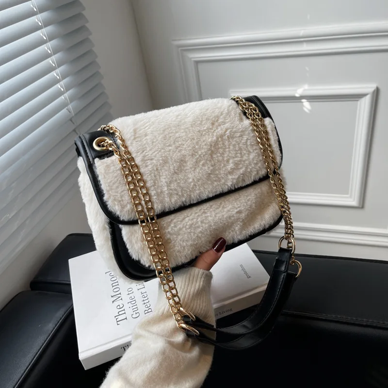 

Autumn and Winter Leisure Ladies Shopping Bags2021new Plush Handbags Fashion Chain Messenger Bag Wild Plush Bag Small Square Bag