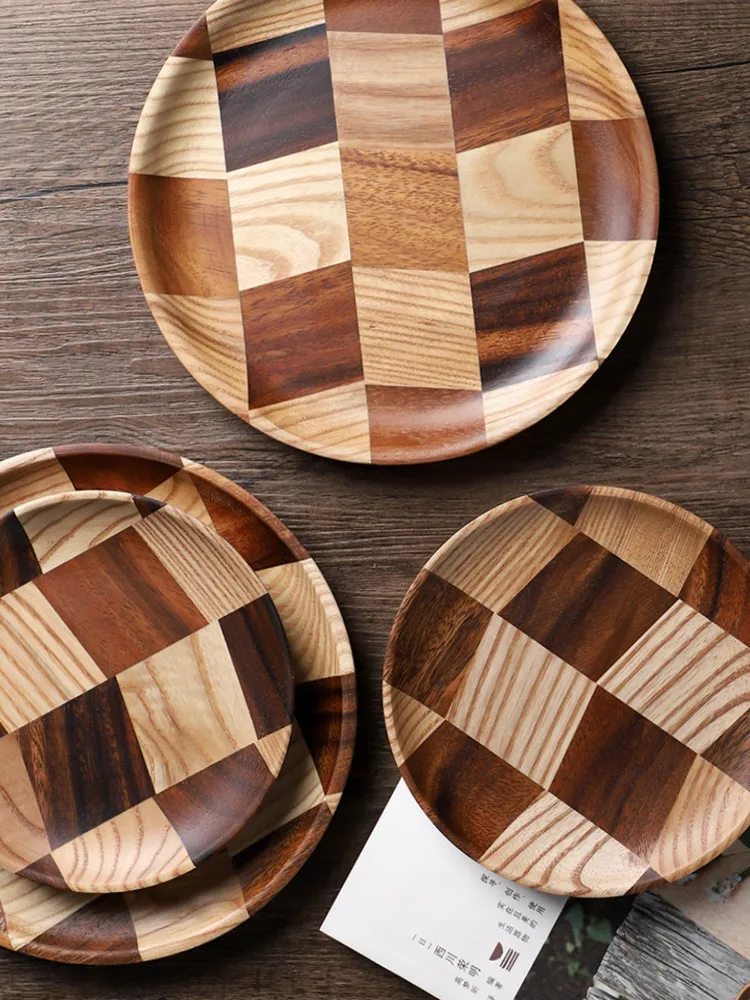 

Japan Style Creative Round Wood Dish Plates Eco Natural Solid Wood Breakfast Plates Home/Restaurant Fruits/Nuts/Desserts Plate