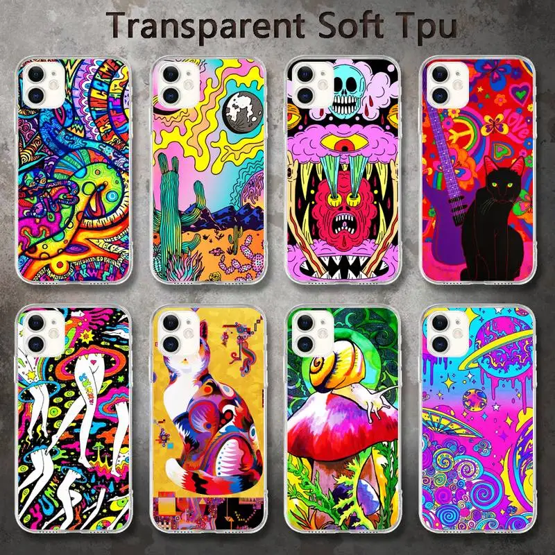 

Colourful Psychedelic Trippy Art Phone Case for iPhone 8 7 6 6S Plus X 5S SE 2020 XR 11 pro XS MAX 12 12Mini