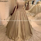 Eeqasn Выпускные платья с длинным рукавом 2020 бальное платье с открытыми плечами кружевной корсет с аппликацией платья знаменитостей Дубая цвета шампанского вечернее платье