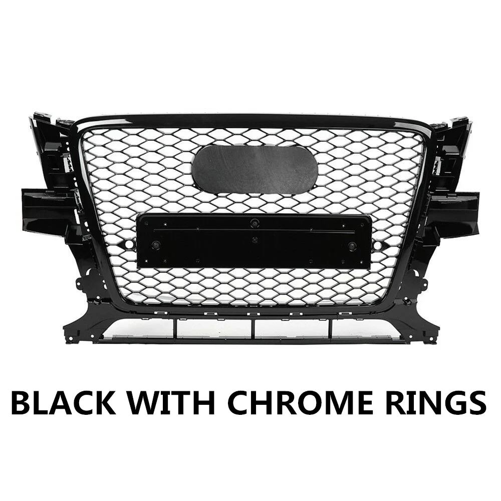 Вафельная Ткань Стиль решетка ABS для Q5 SQ5 RSQ5 2008-2012 сетки передний бампер гоночные решетки стайлинга автомобилей часть с европейскими держатель номерного знака - Цвет: BK WITH CHROME RINGS