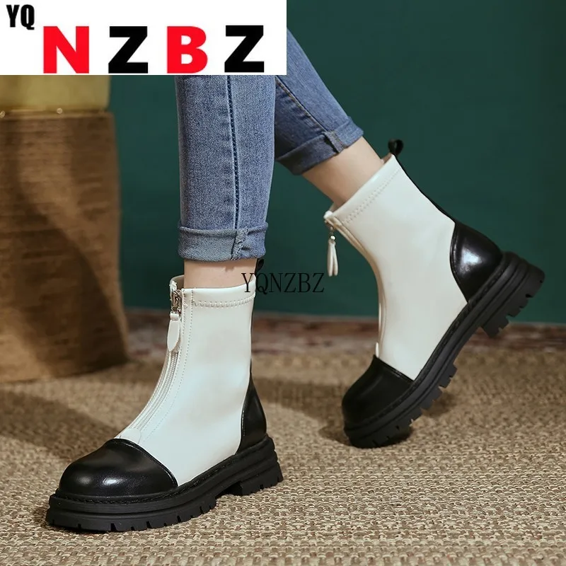 

Fashion Chelsea Boots 2022 Autumn and Winter New Round Toe Zipper Women's Naked Boots Thick-soled Boots Comfortable Casual Boots