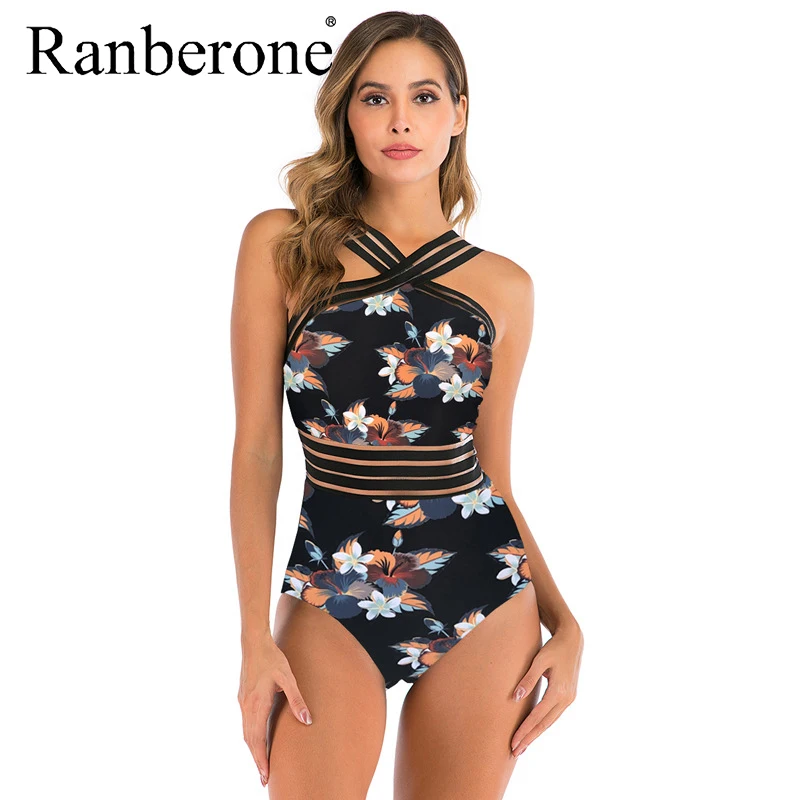 Женский слитный купальник с чашками пуш ап и высоким воротом|Комбинезоны| |