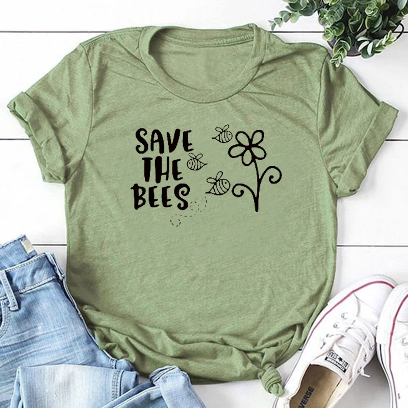 Save The Bees женские рубашки эстетическая сохраняет нашу планету зеленая футболка