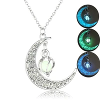 trendy wholesale hollow spiral moon luminous pendant necklace pumpkin pendant luminous bead necklace love woman jewelry gift