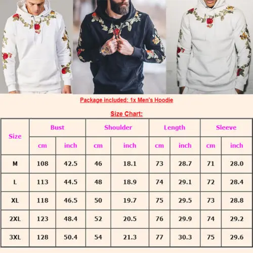 

Men Embroidery Floral Hooded Pullover Hoodies High Street Fashion Cotton Hip Hop Slim Streetwear O-neck Hoodie Autumn
