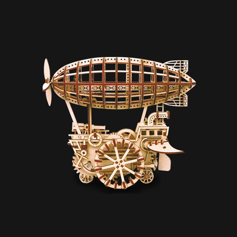 B 3D Wooden Train Airship Tractor Puzzle Games Assembly Model Kits Toys For Children Kids Girls Birthday Gift - Цвет: B
