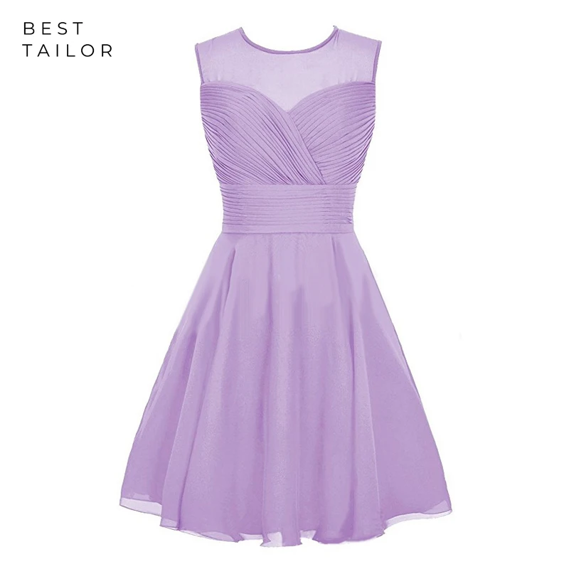 Женское шифоновое платье с круглым вырезом сиреневое простое для выпускного