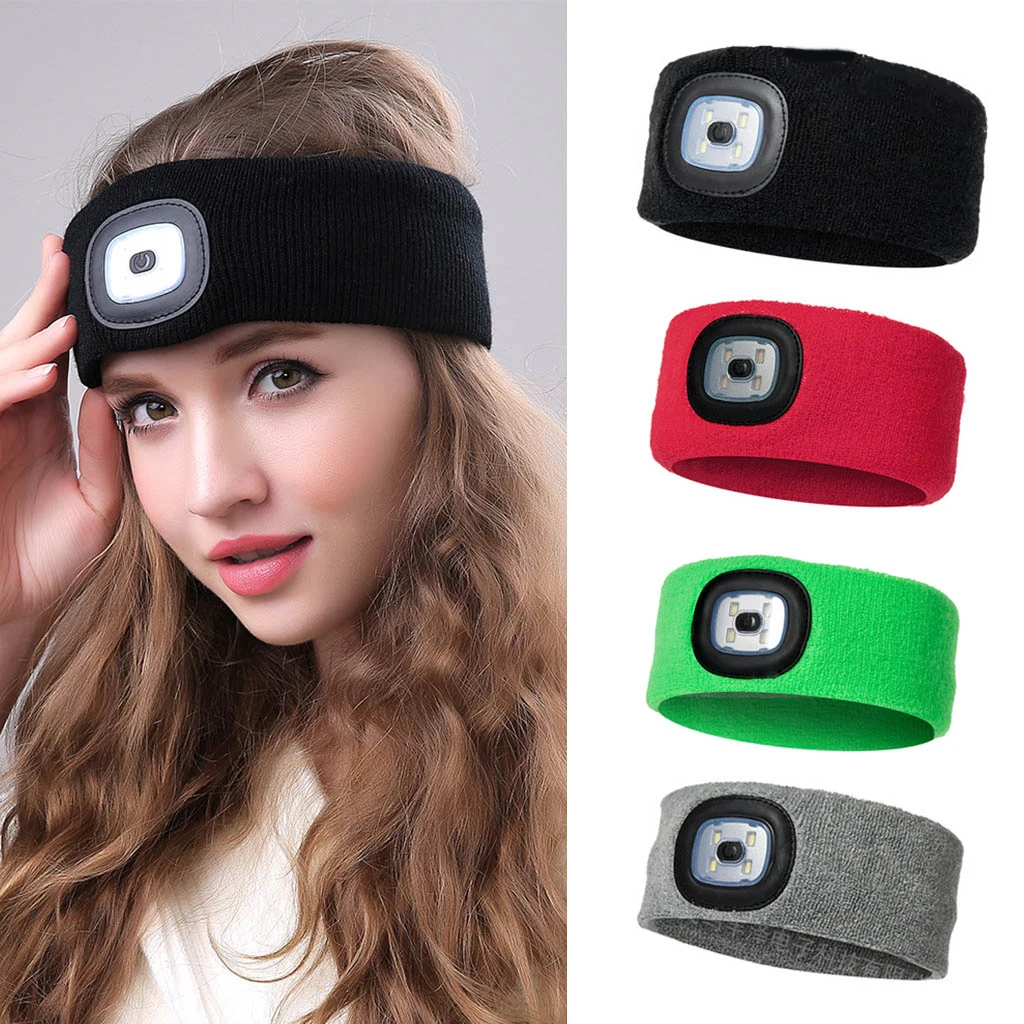 

Strong LED Head Light Unisex Turban with Torch Knitted Baggy Sports Headband Ultra-thin Multifunction Fishing Camping Accessorie