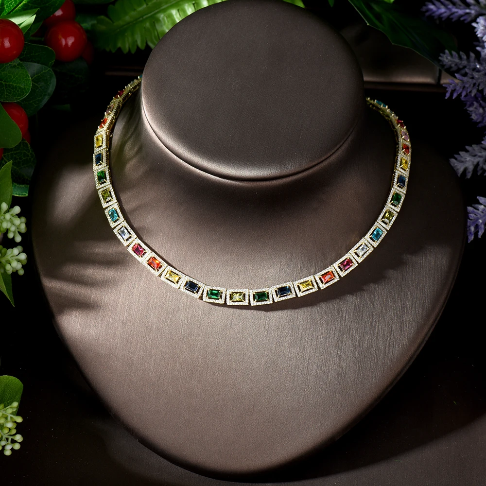 HIBRIDE потрясающий большой карат квадратный CZ Кристалл ожерелье и серьги роскошный