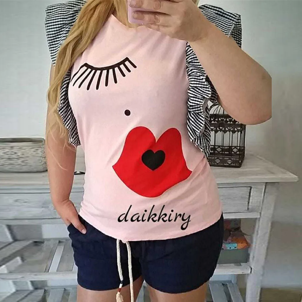 

Summer women blouses 2019 new casual Women Ruffles Printing Sleeveless Vest Tunic Tank T-Shirt Top Blouse slim sleevelessZ0418