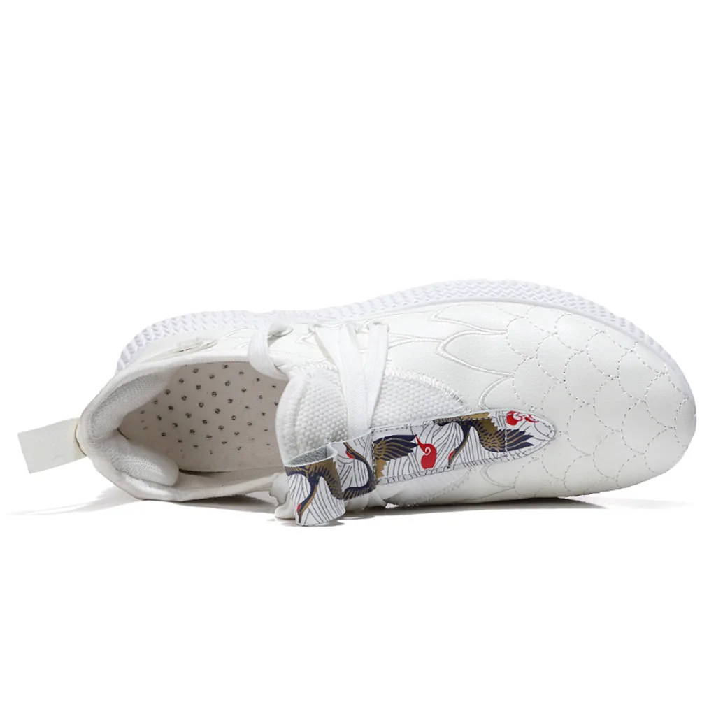 Кроссовки для шитья мужские большого размера китайского стиля с зернистым рисунком птицы моды для повседневной носки на улице белого цвета Z30726.