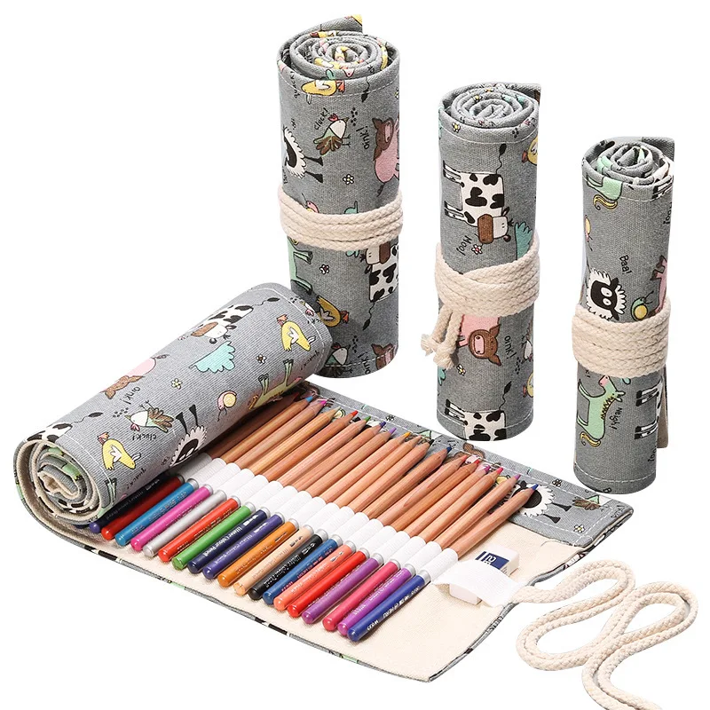 12/24/36/48/72 Hole colorful cloth pencil case antique aesthetics stationery cosmetic storage bag box 050045 | Канцтовары для офиса