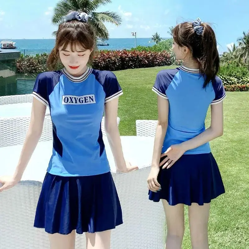 

Лидер продаж, весенний женский купальник из двух предметов, юбка с разрезом, стильный женский тонкий купальник для студенток, милый японски...